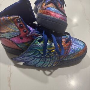Jeremy Scott x Adidas Iridescent Blue High-Top Sneakers
